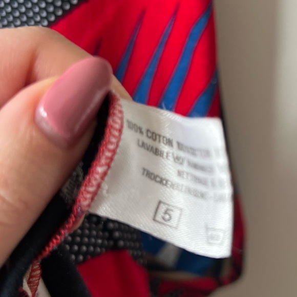 Neiman Marcus Red/Blue Midi Short Sleeve Shirt Dress - Picture 7 of 9